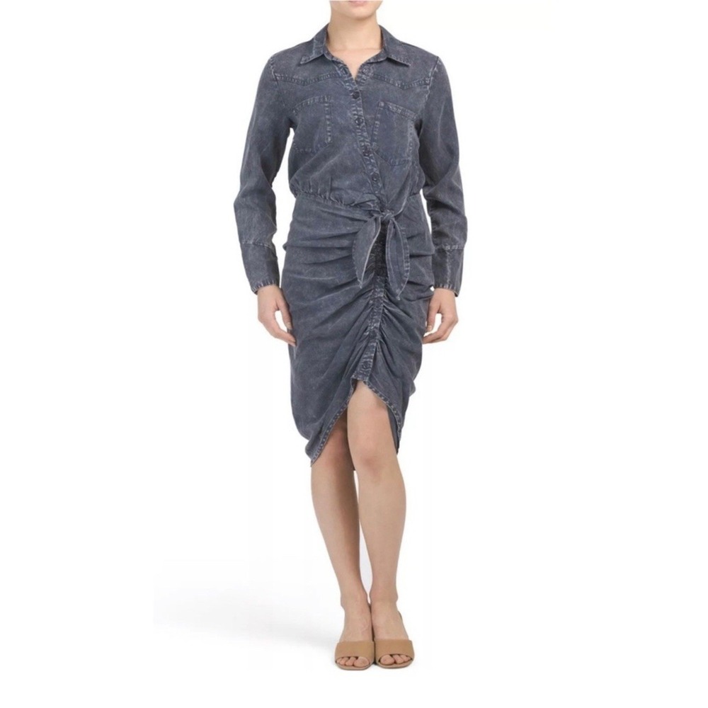 NEW! Young Fabulous & Broke Delana Chambray Shirt Dress Ruched Blue SZ L